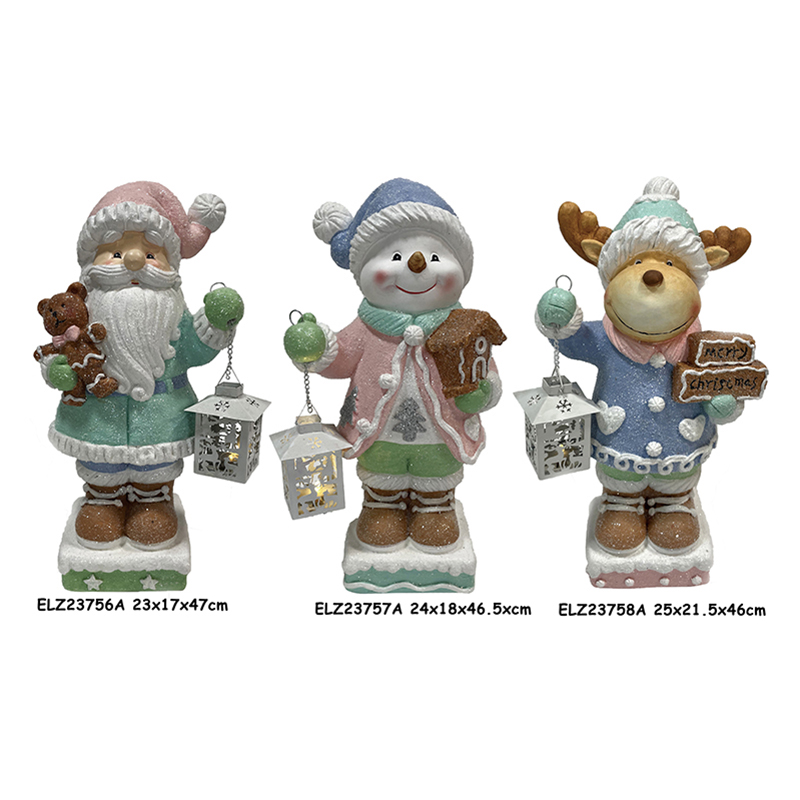 High-Quality HANDMADE AQUA BLUE  SWEET SNOWMAN SANTA REINDEER GINGERBREAD CHRISTMAS FIGURES LED LIGHTS SET OF 3 Manufacturer, Factories