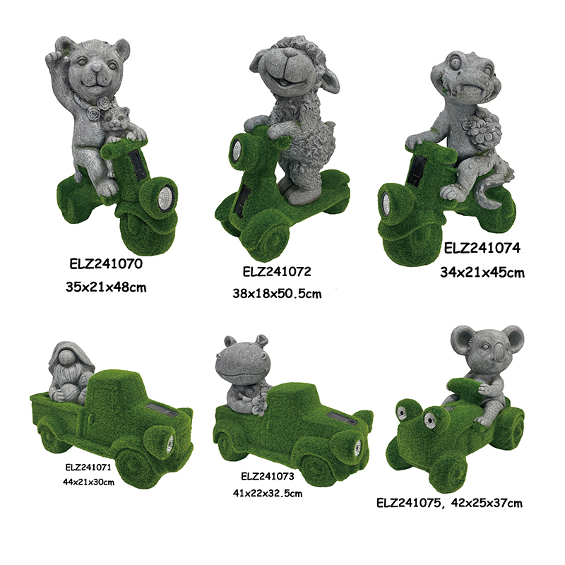 High-Quality Solar Powered Clay Charms Handcrafted Fiber Garden Statues Grass Flocked Decors Supplier, Factories