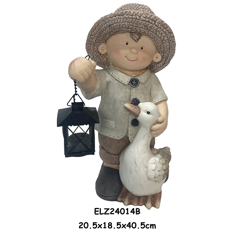 Wholesale Lantern Light Boy and Girl Statues With Duck Rooster Garden and Home Factory, Exporter