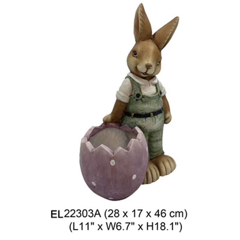 High-Quality Fiberclay Easter Rabbits Cute Rabbit Hold Pot Figurines Garden Statues for Springtime Decor Manufacturers, Supplier