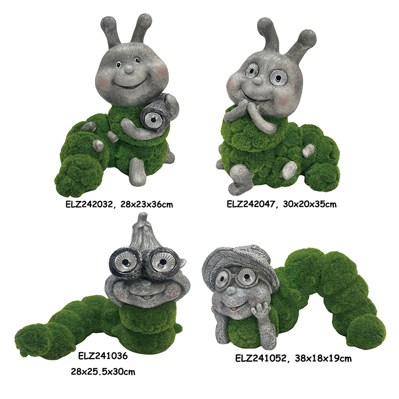 China Grass-Flocked Solar Power Equipped Garden Decor Frog Snail Sheep Caterpillar Statues Manufacturer, Supplier