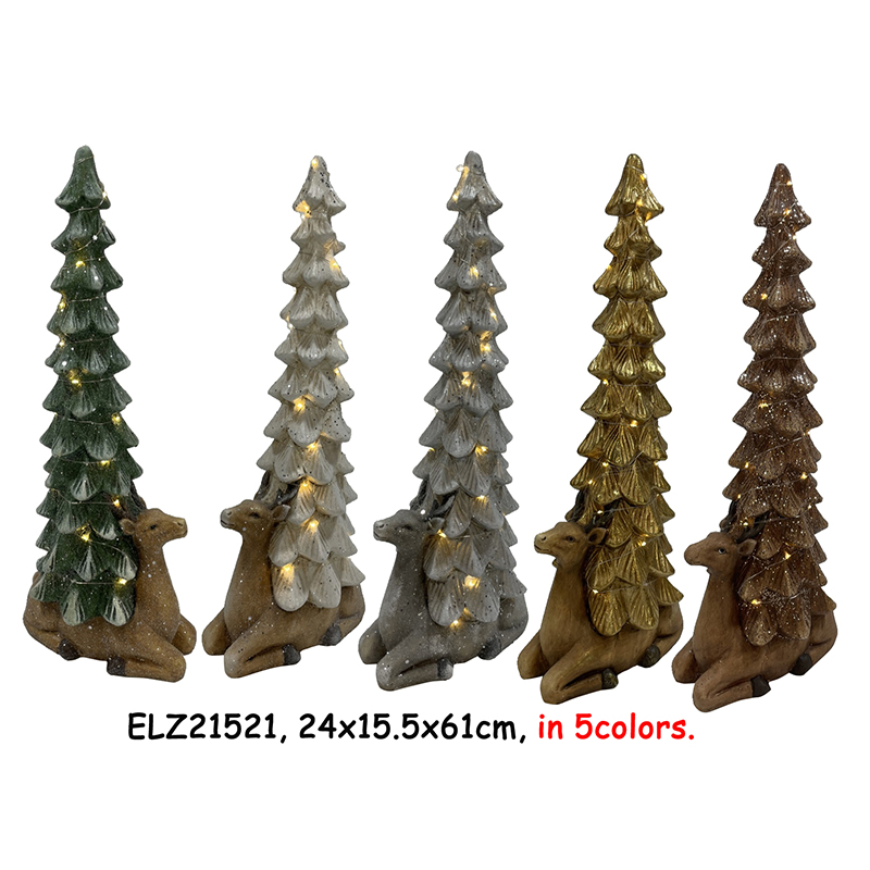 Handmade Fiber Clay Reindeer Christmas Tree with Lights Detail 2