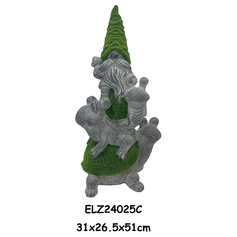 Wholesale Fiber Clay Grass-Flocked Gnome Statues Gnomes Standing Holding Lanterns Riding on Snails and Frogs Manufacturer, Product
