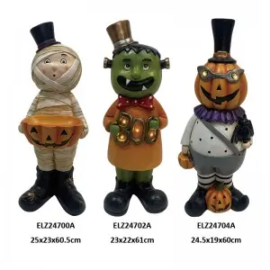 Fiber Clay Halloween Figures The Mummy Figure Holds Jack-o-lantern Bowl Frankenstein Figure