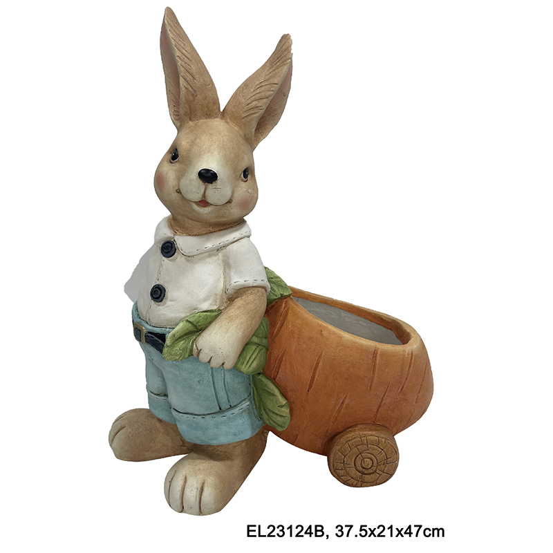 High-Quality Fiberclay Easter Rabbits Cute Rabbit Hold Pot Figurines Garden Statues for Springtime Decor Manufacturers, Supplier