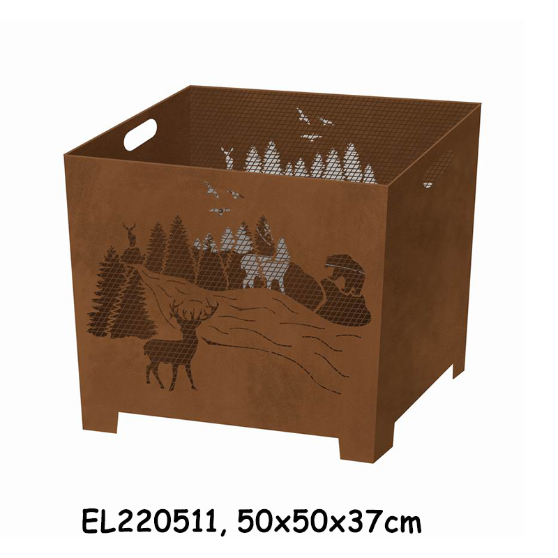 High-Quality Oxidised Rusty Metal Fire Pit Bonfire Outdoor Heater for Wood Burning with Laser Cut Design Eagle Tree Reindeer Manufacturer, Suppliers