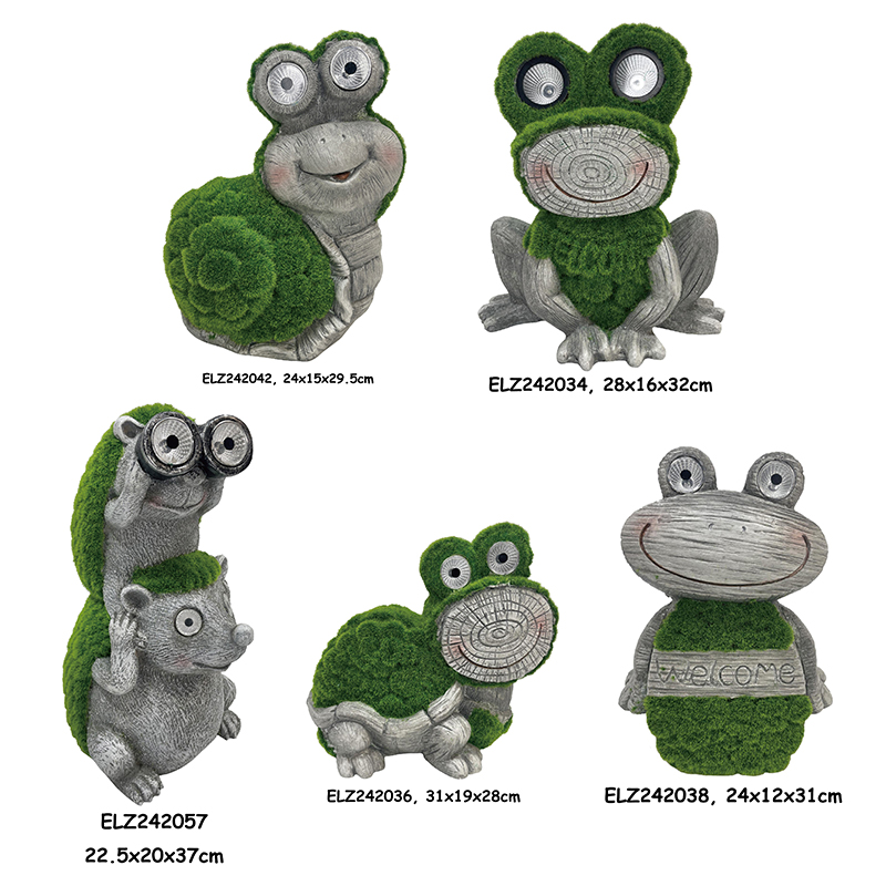 China Grass-Flocked Solar Power Equipped Garden Decor Frog Snail Sheep Caterpillar Statues Manufacturer, Supplier