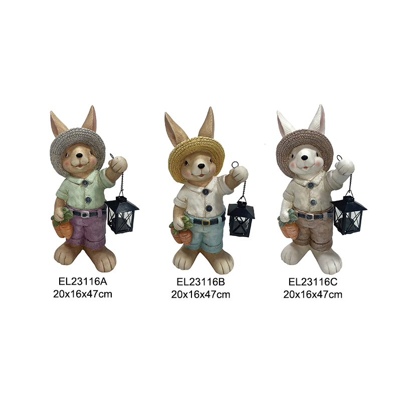 China Collection of Whimsical Rabbit Figurines with Lanterns Spring Bunny Cute Rabbits Home and Garden Decoration Exporters, Product