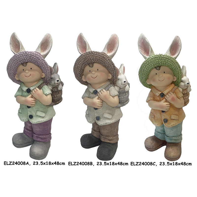 China Handcrafted Boy and Girl Rabbit Companions Bunny Basket Buddies Statues Outdoor Indoor Decor Suppliers, Products