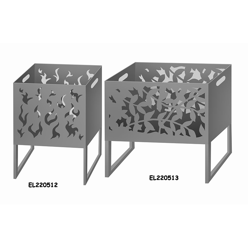 China High temperature Gray Square Metal Fire Pit with Stand Bonfire Outdoor Heater for Wood Burning with Laser Cut Design Factory, Product