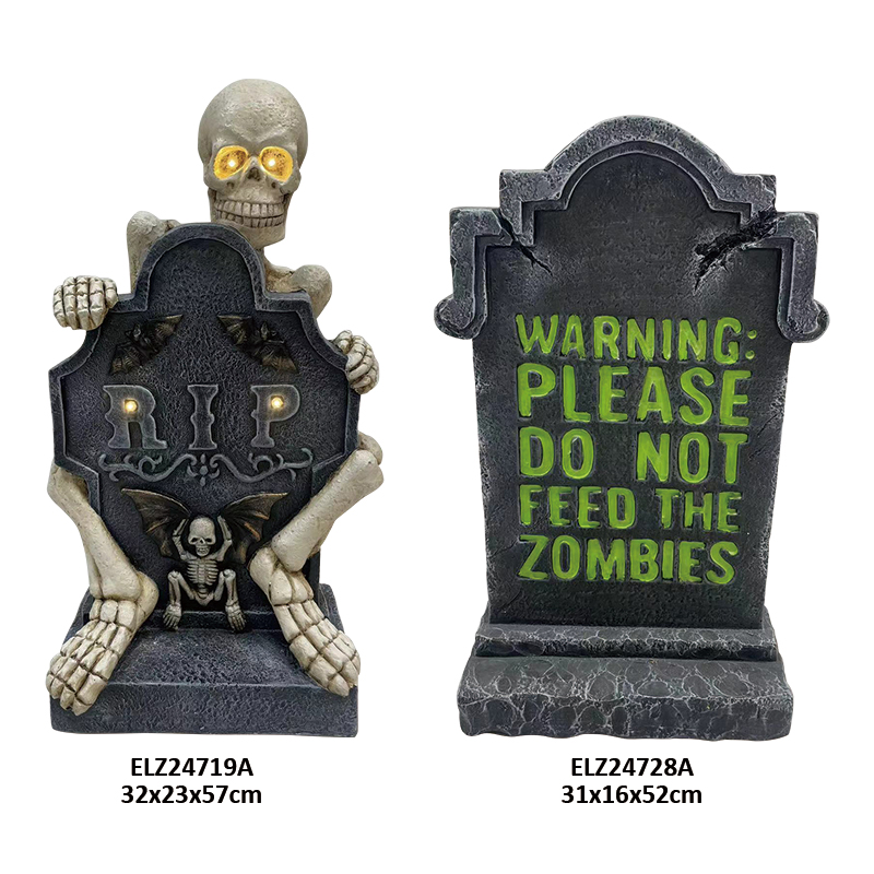 China Handcrafted Spooky Halloween Decorations Skeleton Gripping A Tombstone Indoor Outdoor Display Manufacturer, Factory
