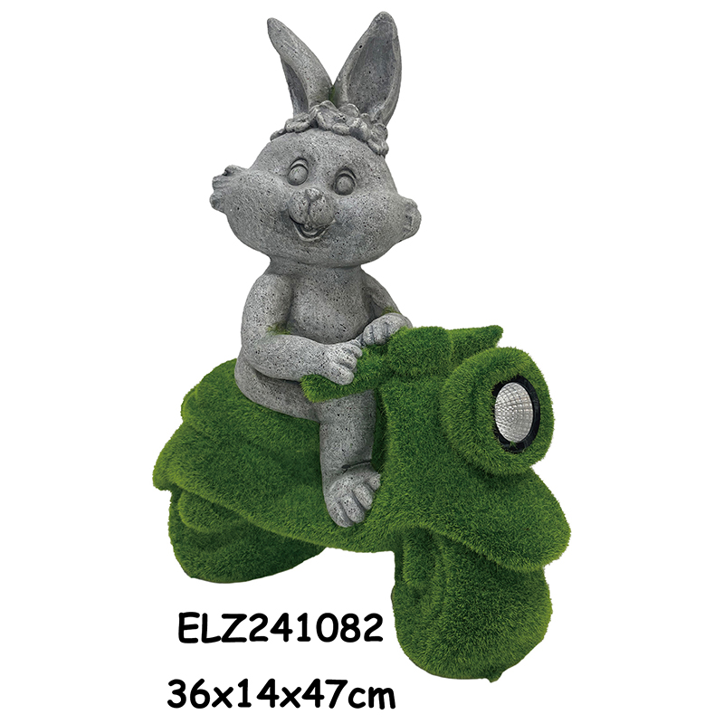 Wholesale Solar-Powered Handcrafted Grass-Flocked Clay Fiber Garden Statues Animal Items Garden Decor Exporter, Exporters