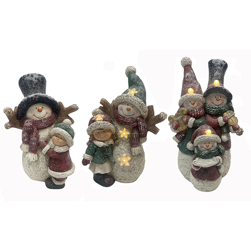 Best Resin Handmade Art & Crafts Christmas Snowman with Light Figurines Christmas Decoration Factory, Product