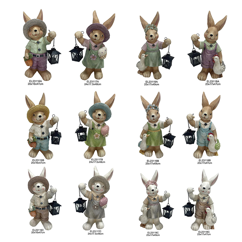 China Collection of Whimsical Rabbit Figurines with Lanterns Spring Bunny Cute Rabbits Home and Garden Decoration Exporters, Product