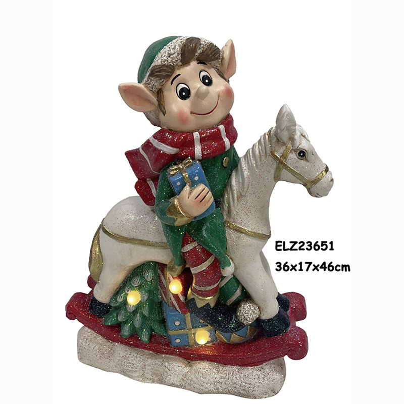 China Resin Art & Craft ELF WITH HOBBYHORSE SLEIGH CHRISTMAS FIGURINE DECORATION Manufacturer, Supplier