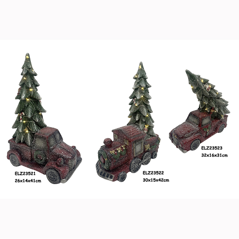 China Resin Arts & Crafts CHRISTMAS TREES DECOR WITH SLEIGH REINDEER CAR WITH LED LIGHTS Product, Service