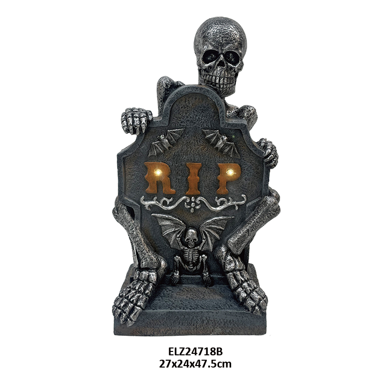China Handcrafted Spooky Halloween Decorations Skeleton Gripping A Tombstone Indoor Outdoor Display Manufacturer, Factory
