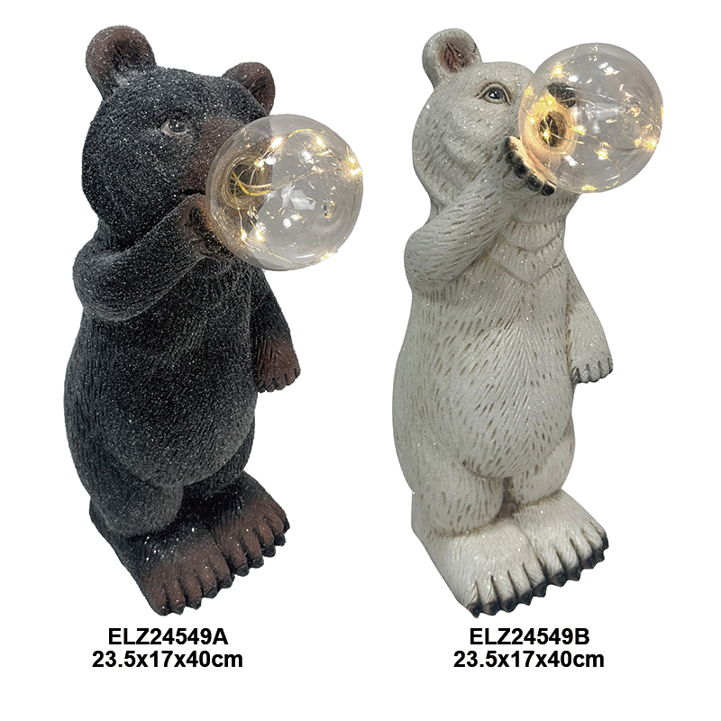 High-Quality Garden Decor Fiber Clay Bear With Bulbs Collection Bear Statues Indoor Outdoor Decoration Supplier, Product