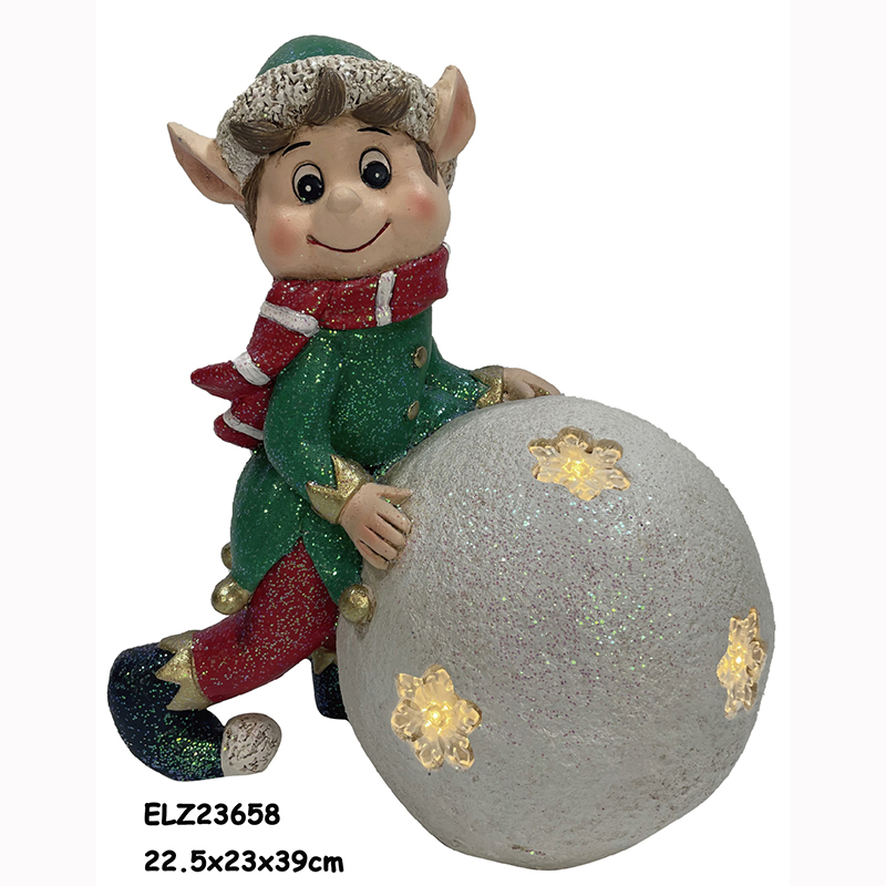 Wholesale Resin Art & Craft 20" ELF WITH TREE WELCOME SIGN SNOWMAN BALL CHRISTMAS FIGURINE LED LIGHTS DECORATION Supplier, Products