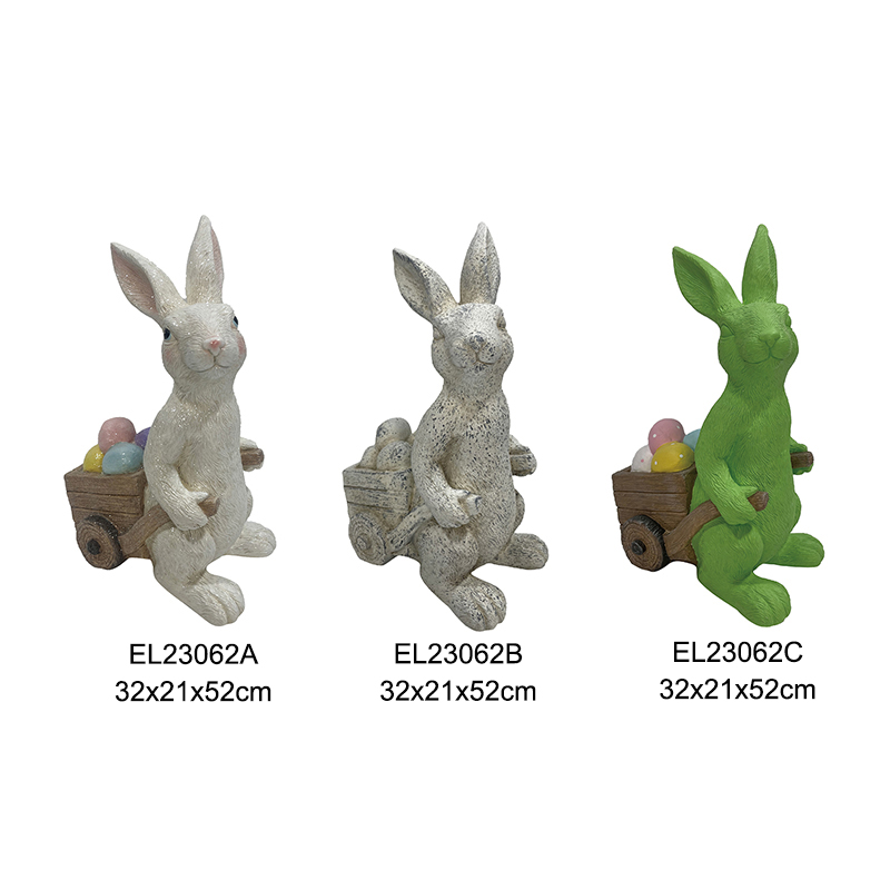 China Handmade Garden Decor Cute Rabbits with Easter Egg Cart Seasonal Decor Holiday Decorations Exporters, Product
