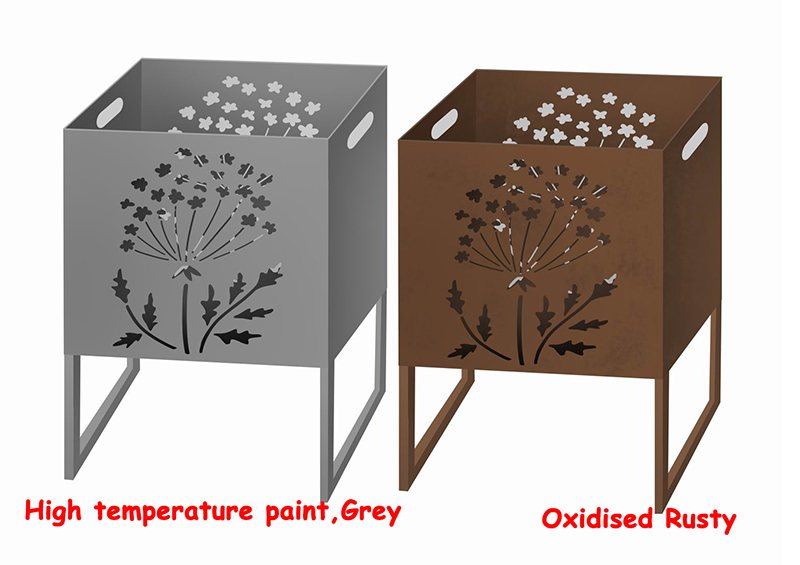 High-Quality Oxidised Rusty Square Metal Fire Pit with Stand Bonfire Outdoor Heater for Wood Burning with Laser Cut Design Product, Service