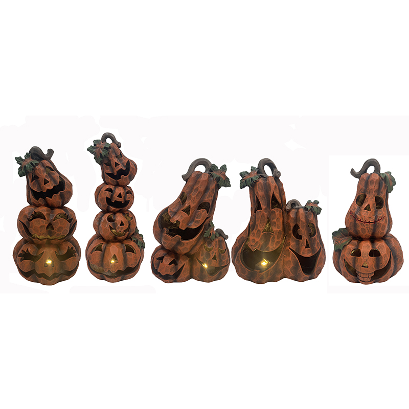 China Resin Arts & Craft Halloween Colored Jack-o'-lanterns Pumpkin tier with Light Trick-Or-Treat Decorations indoor-outdoor statues Manufacturers, Factory