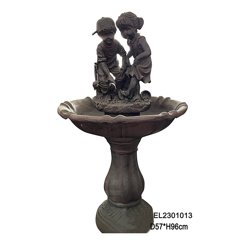 High-Quality Fiber Resin Boy & Girl Playing Fountain Garden Water Feature Product, Products