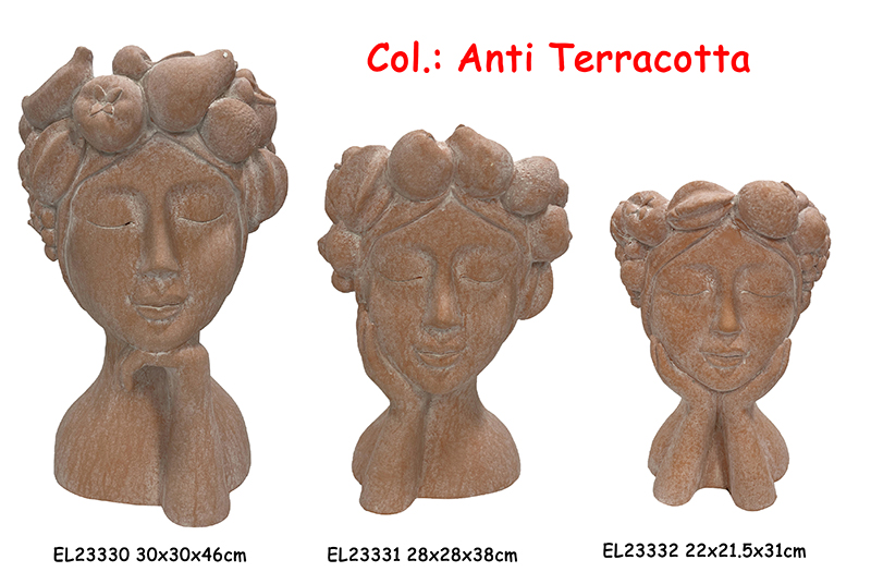 Best Fiber Clay Handmade Crafts MGO Fruit Crown Girl Bust Planter Factory, Exporters