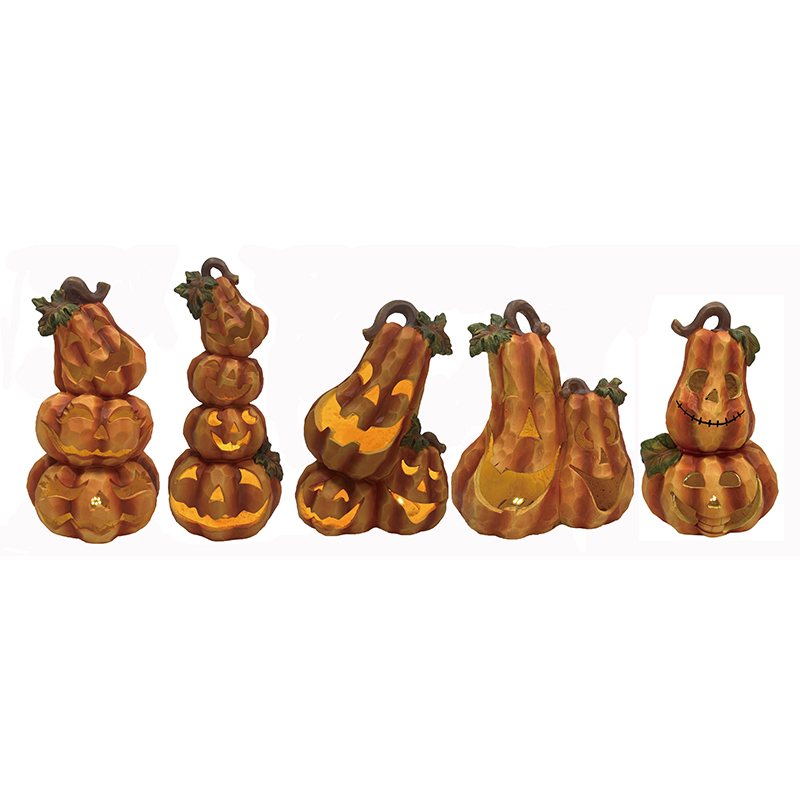 China Resin Arts & Craft Halloween Colored Jack-o'-lanterns Pumpkin tier with Light Trick-Or-Treat Decorations indoor-outdoor statues Manufacturers, Factory