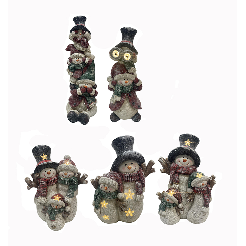 Best Resin Handmade Art & Crafts Christmas Snowman with Light Figurines Christmas Decoration Factory, Product
