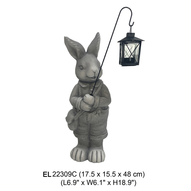 China Fiber Clay Garden Statue Easter Cute Rabbits Hold Lantern Spring Decor Fiber Clay Handmade Crafts Suppliers, Products