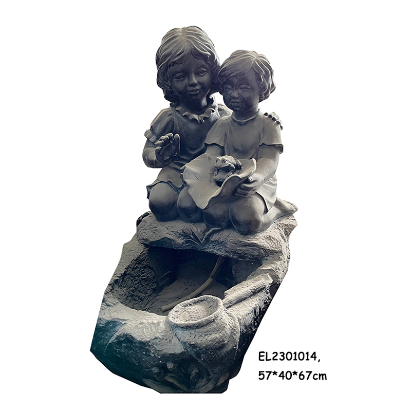 High-Quality Fiber Resin Boy & Girl Playing Fountain Garden Water Feature Product, Products