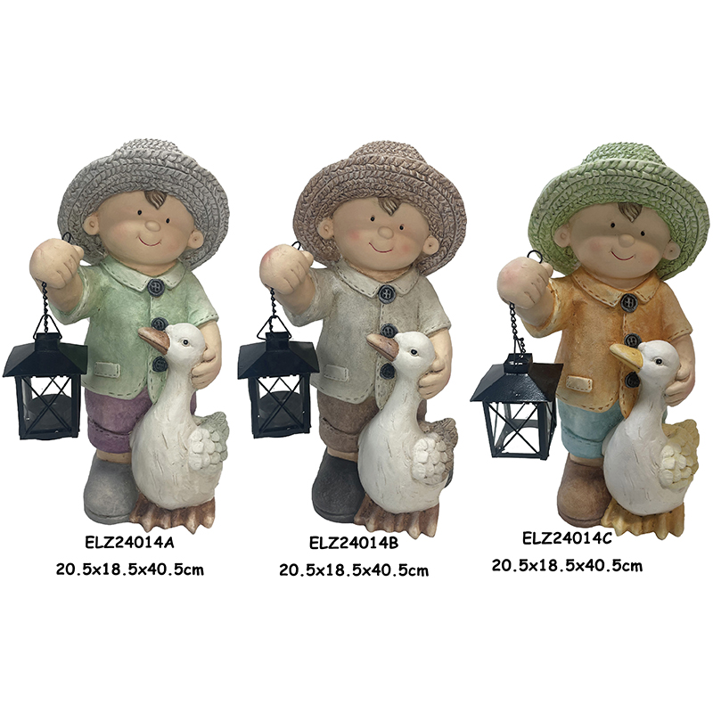 Wholesale Lantern Light Boy and Girl Statues With Duck Rooster Garden and Home Factory, Exporter