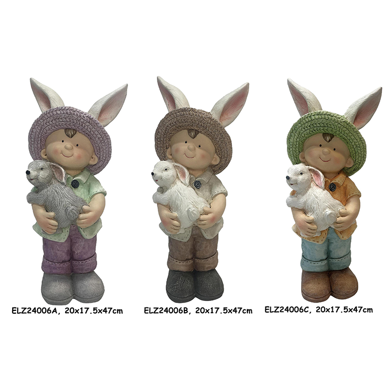 High-Quality Garden Decor Bunny Buddies Collection Boy and Girl Holding Rabbit Spring Home And Garden Product, Products