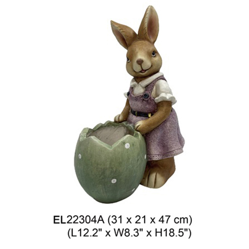 High-Quality Fiberclay Easter Rabbits Cute Rabbit Hold Pot Figurines Garden Statues for Springtime Decor Manufacturers, Supplier