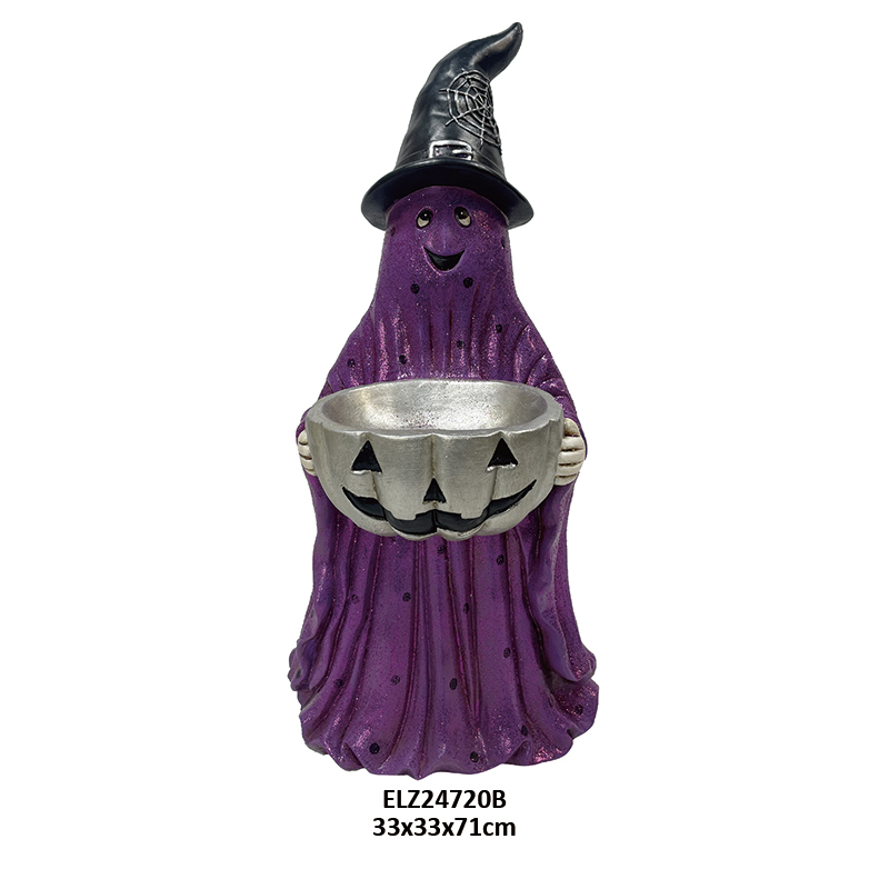 Wholesale Halloween Fiber Clay Collection Friendly Ghost Holding Jack-o'-lantern Bowl Cute Dog Carry Little Jack-o'-lantern Manufacturers, Factory