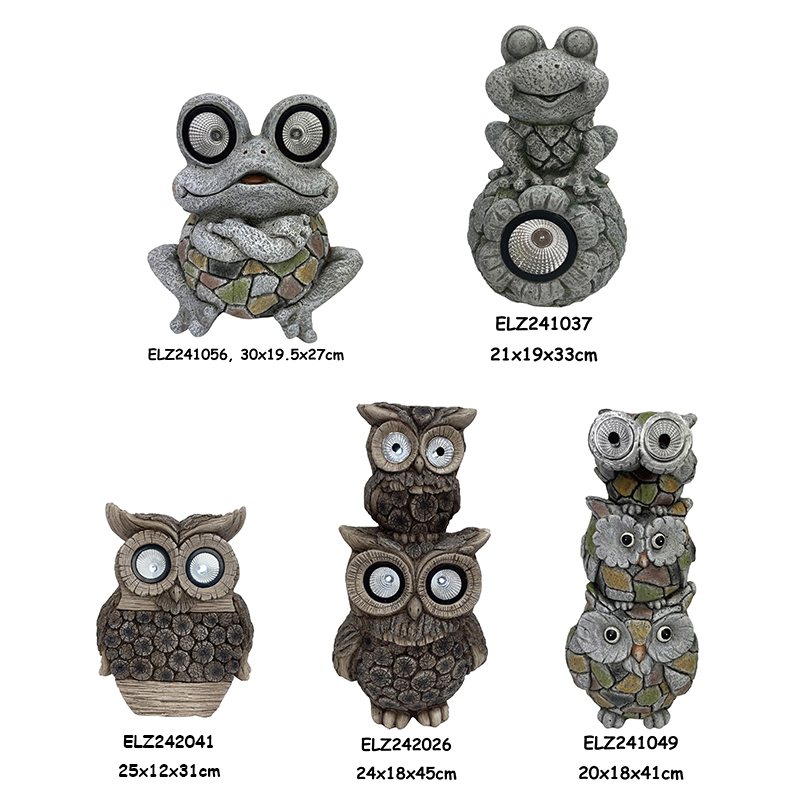 Wholesale Solar Owl and Frog Statues Featuring Wood and Mosaic Textures For Home And Garden Decor Manufacturer, Service