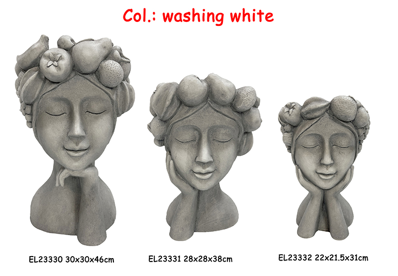 Best Fiber Clay Handmade Crafts MGO Fruit Crown Girl Bust Planter Factory, Exporters