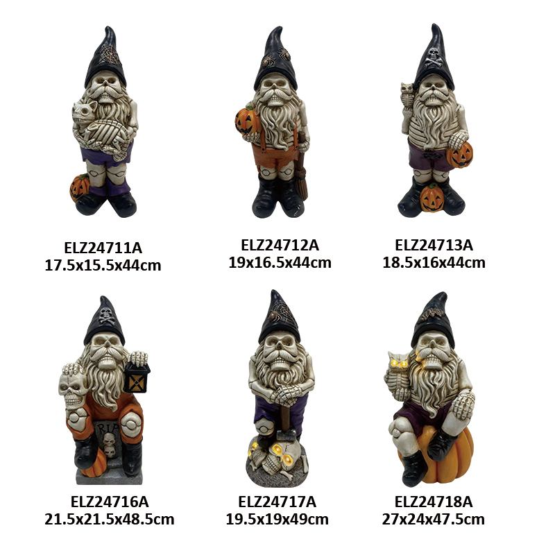 High-Quality Halloween Spooky Collection Gnomes Hold Skeleton And Pumpkin Carry Broom Cat Lantern Skull Indoor Outdoor Decoration Factories, Exporters