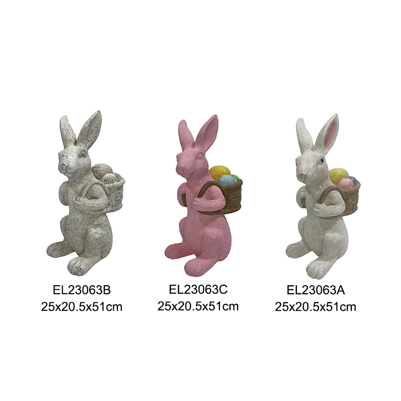High-Quality Adorable Rabbit Figurines with Easter Egg Baskets Handmade Cute Bunny Home Decors Manufacturers, Suppliers