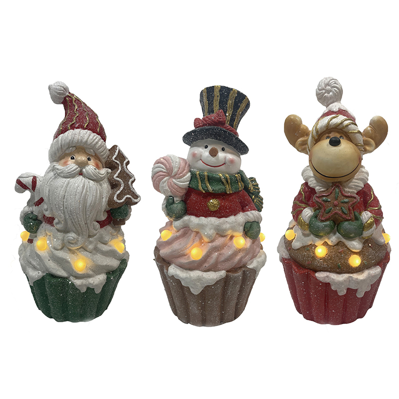 China HANDMADE AQUA BLUE ICED CUPCAKES WITH SNOWMAN SANTA REINDEER SET OF 3 FIGURES Product, Products