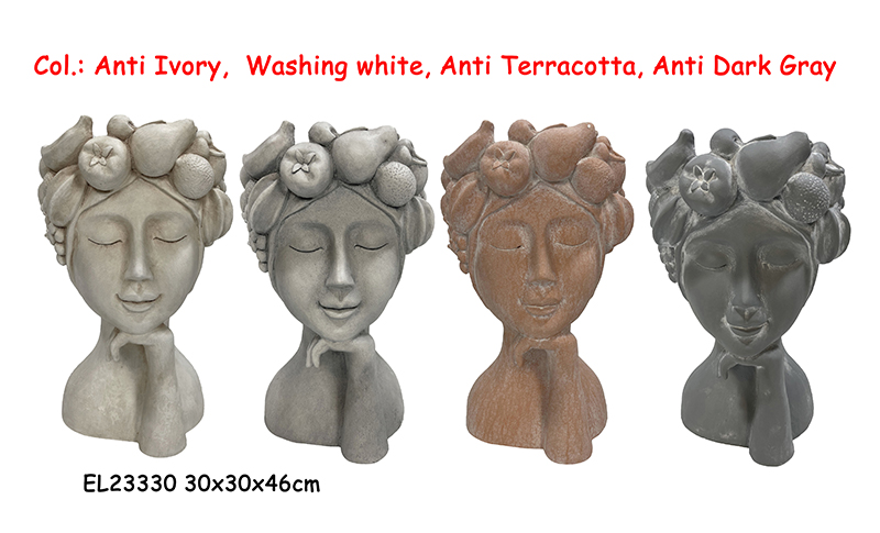Best Fiber Clay Handmade Crafts MGO Fruit Crown Girl Bust Planter Factory, Exporters