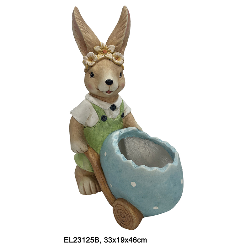 High-Quality Fiberclay Easter Rabbits Cute Rabbit Hold Pot Figurines Garden Statues for Springtime Decor Manufacturers, Supplier