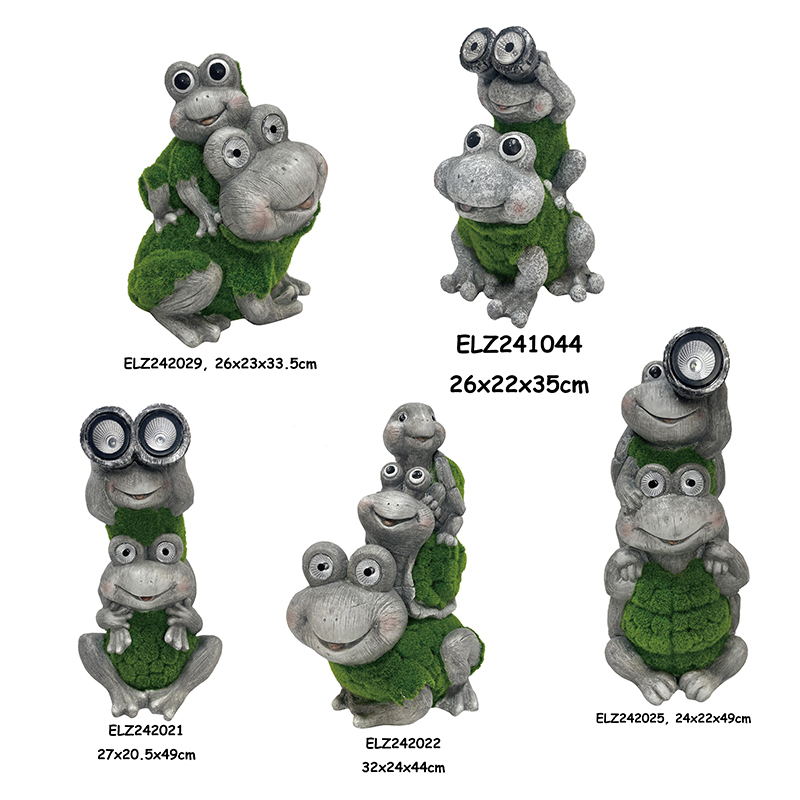 High-Quality Handcrafted Solar Power Frogs Grass-Flocked Frog Statues Fiber Clay Statues for Home And Garden Product, Products