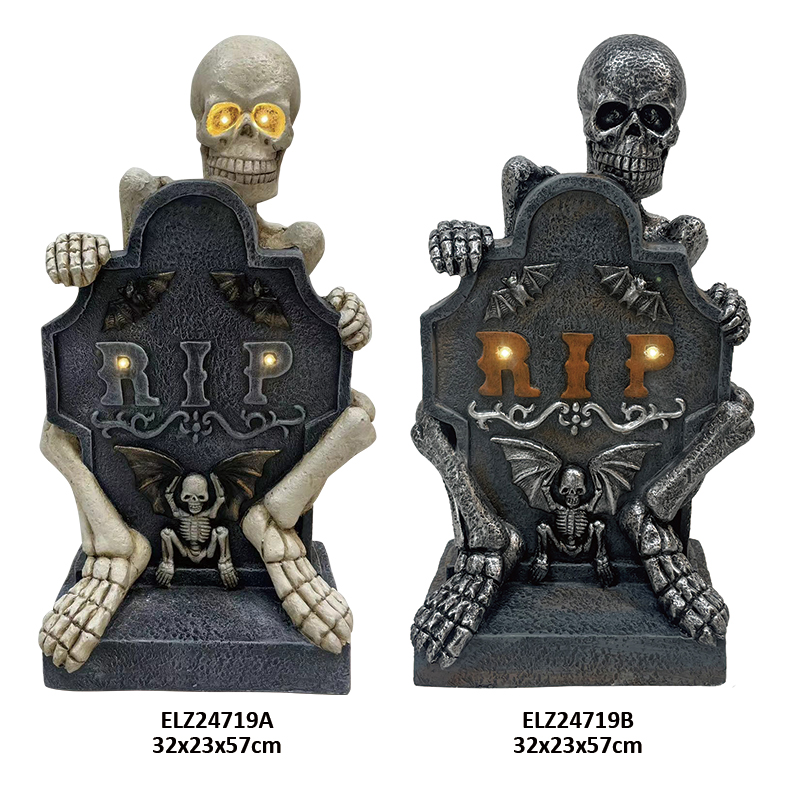 China Handcrafted Spooky Halloween Decorations Skeleton Gripping A Tombstone Indoor Outdoor Display Manufacturer, Factory