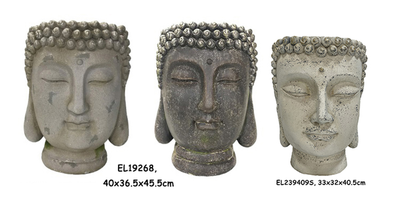 Fiber Clay Buddha Face Flowerpot Design 3