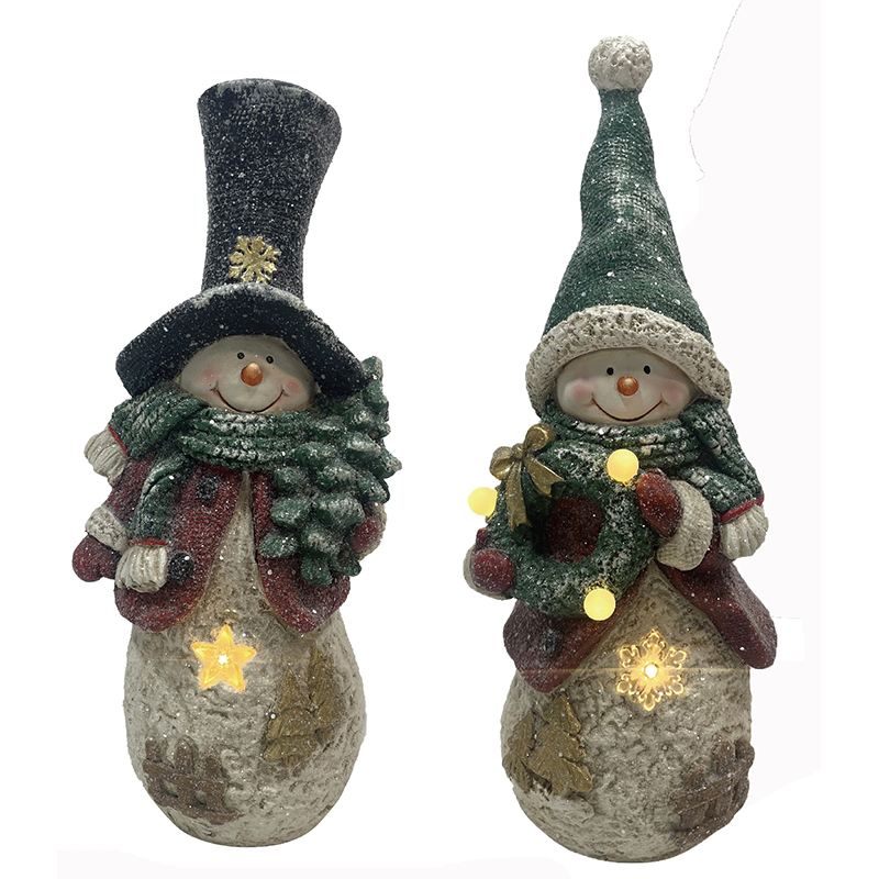 Best Resin Handmade Art & Crafts Christmas Snowman with Light Figurines Christmas Decoration Factory, Product