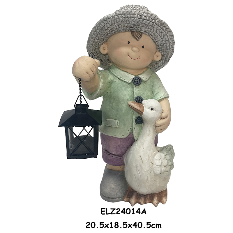 Wholesale Lantern Light Boy and Girl Statues With Duck Rooster Garden and Home Factory, Exporter