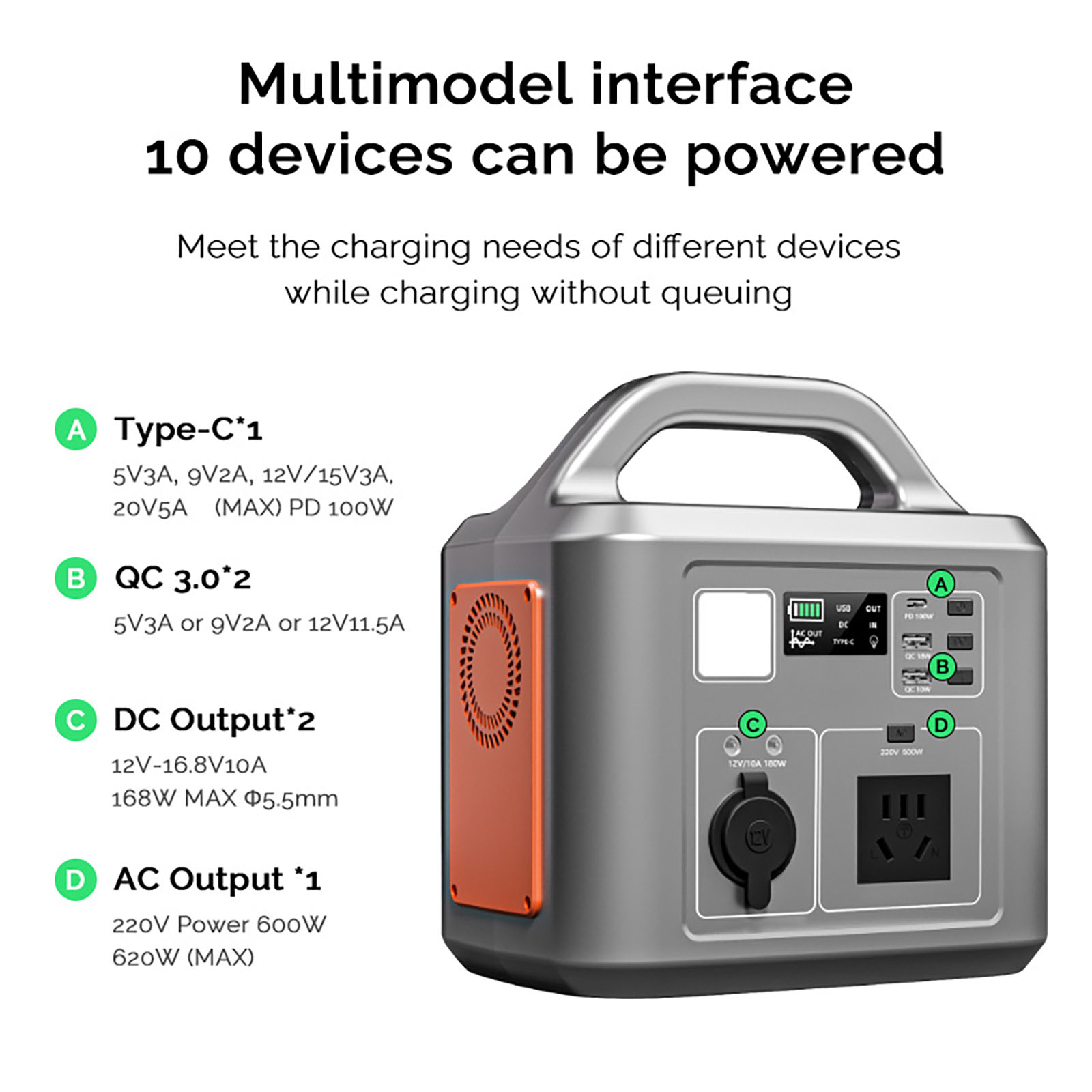Outdoor Portable Power Station 600W Display 5
