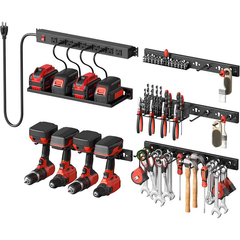 6 Pack Pegboard Power Tool Organizer Wall Mount Storage Workshop Pegboard Tools Garage Wall Organizer with Powder Strip